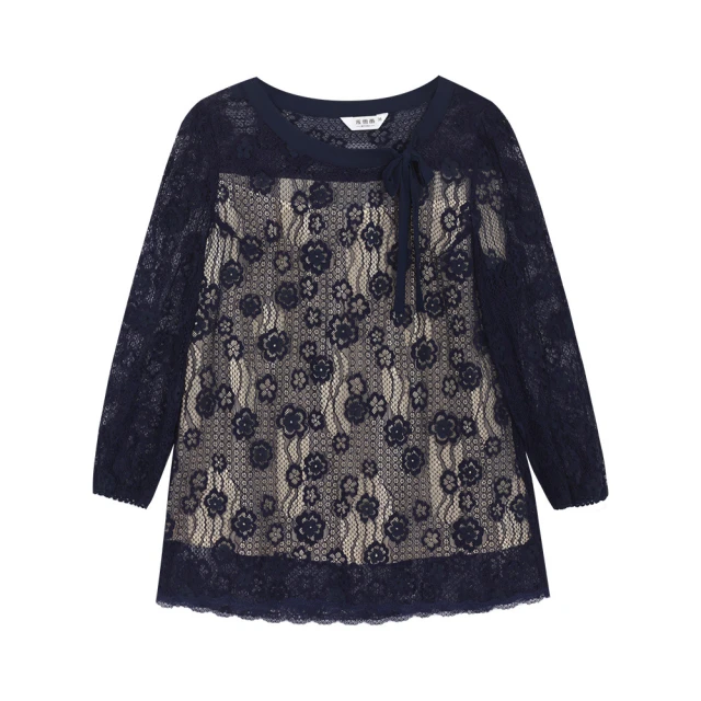 【MYVEGA 麥雪爾】花朵印花V領羅紋邊上衣-深藍 歷史價格詳細信息