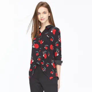 【YIDIE 衣蝶】造型蝴蝶結幾何印花雪紡上衣-可 歷史價格詳細信息