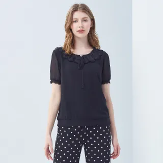 【MYVEGA 麥雪爾】荷葉斜滾邊珍珠墜飾雪紡上衣-豆沙 歷史價格詳細信息