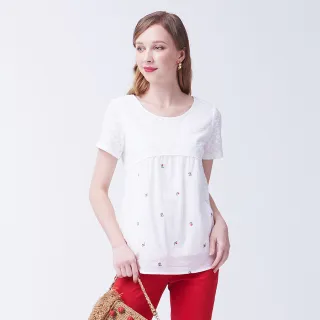 【MYVEGA 麥雪爾】純棉質感金屬光澤印花上衣-柑 歷史價格詳細信息