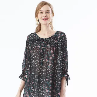 【MYVEGA 麥雪爾】碎花收腰荷葉裙襬雪紡長洋裝-黑 歷史價格詳細信息