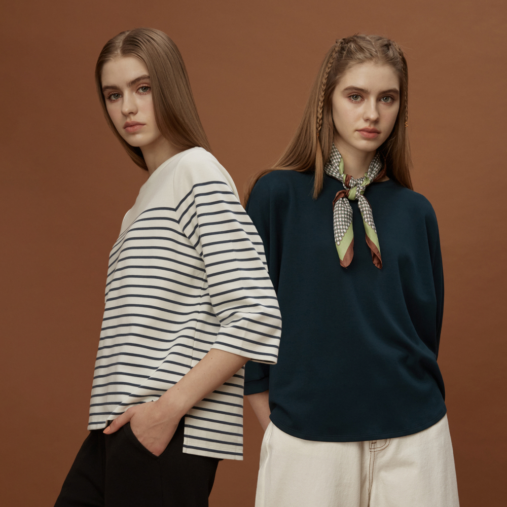 GIORDANO 女裝條紋七分袖上衣 - 標誌黑X皎白 歷史價格詳細信息