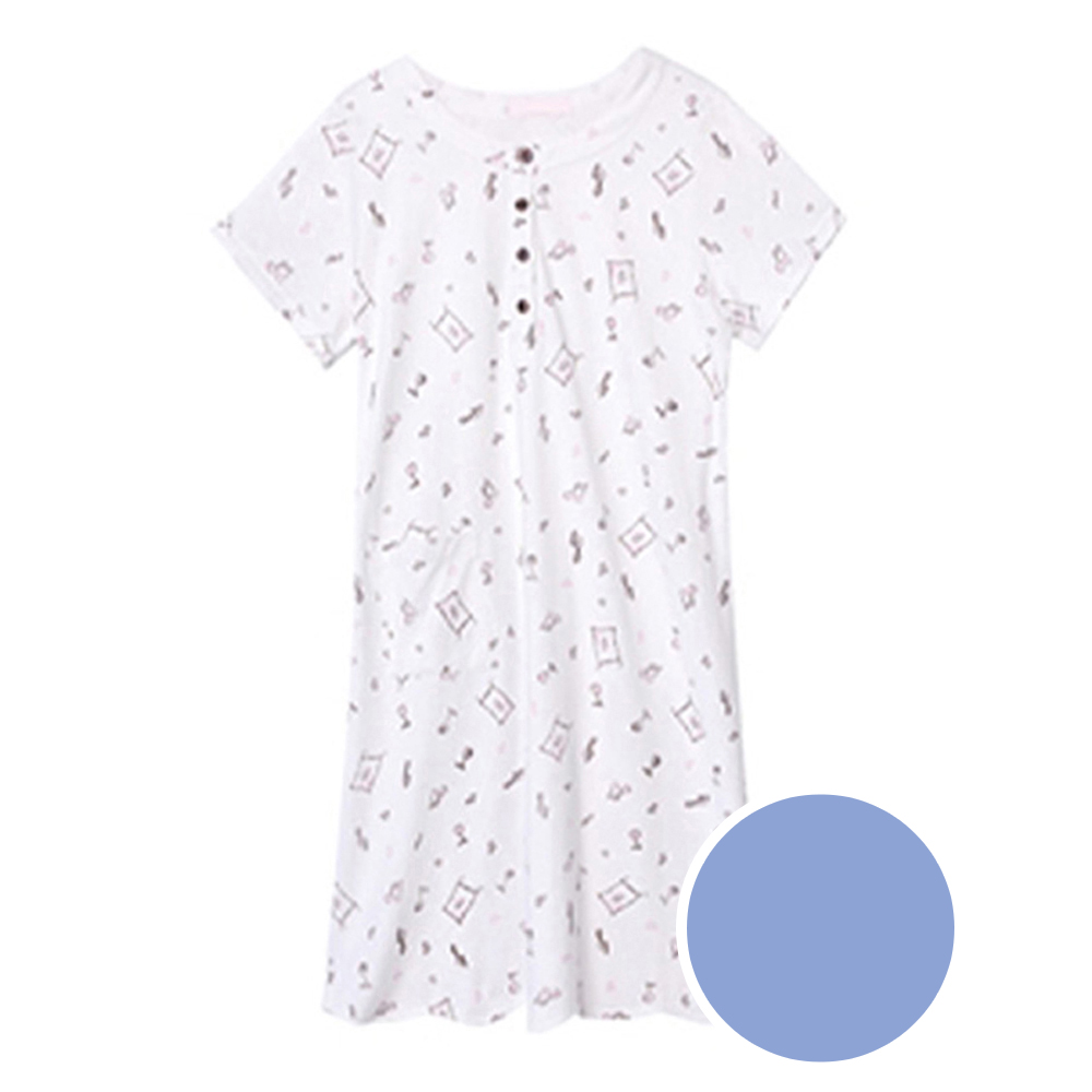 華歌爾睡衣-家居系列 M-L活潑滿底印花半開襟褲裝(粉水藍)-LWZ89231DU 歷史價格詳細信息