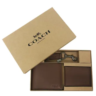 【COACH】COACH 男款8卡短夾附鑰匙圈活動證件夾提袋禮盒組 C LOGO-黑褐款.全黑款 送原廠紙袋 歷史價格詳細信息