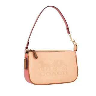 COACH粉橘底白點點防刮皮革文字拉鍊真皮長夾 多功能長夾手提包小牛皮手拿包 現貨在台 NEW YORK 歷史價格詳細信息