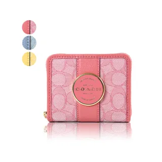 COACH 圓牌琺瑯LOGO織布拉鍊短夾-大理石藍 歷史價格詳細信息