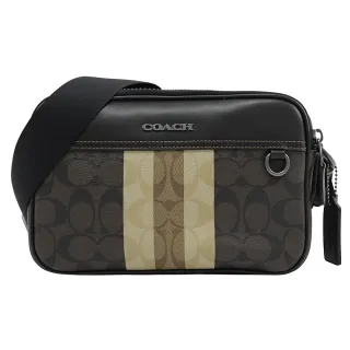 【COACH】經典C字印花迷彩拼接翻蓋雙釦學院包斜背包(黑灰) 歷史價格詳細信息