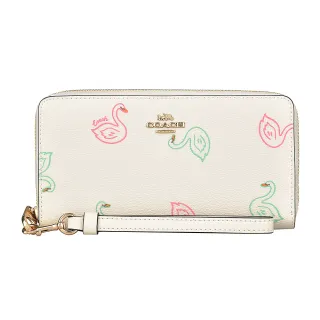 【COACH】COACH 金色LOGO印花PVC 12卡拉鍊長夾(淺卡其x白) 歷史價格詳細信息