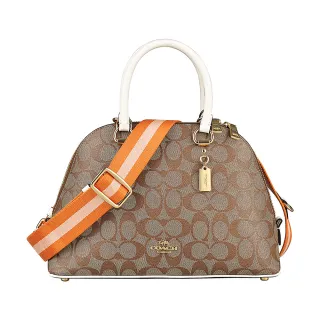 【COACH】KATY 經典C字LOGO印花拼接手提包艾瑪包兩用包(深咖) 歷史價格詳細信息