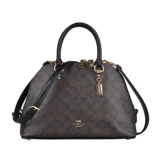 【COACH】KATY 經典C字LOGO印花拼接手提包艾瑪包兩用包(深咖) 歷史價格詳細信息