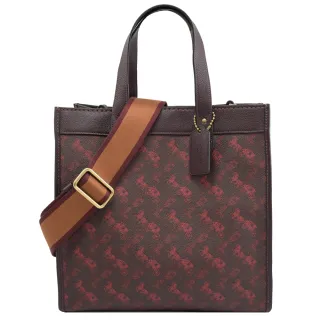 【COACH】Field 30馬車標誌PVC手提肩背兩用包(深咖x白) 歷史價格詳細信息