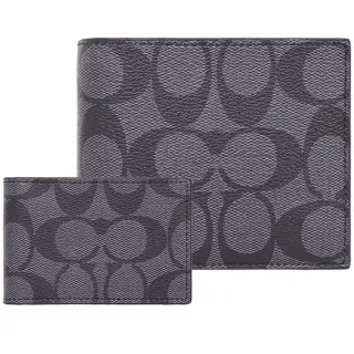 COACH 黑灰防水帆布短夾名片夾鑰匙圈禮盒 歷史價格詳細信息