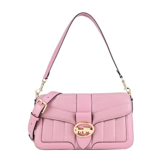 COACH GEORGIE 金屬大馬車LOGO卡其X天空藍色防潑水拼接皮革馬鞍斜背包 歷史價格詳細信息