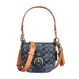【COACH】COACH  KLEO經典馬車LOGO牛皮搭麂皮釦式手拿斜背包(丹寧藍x深藍x灰) 歷史價格詳細信息