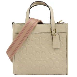 【COACH】Field 30馬車標誌PVC手提肩背兩用包(深咖x白) 歷史價格詳細信息