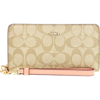 COACH粉橘底白點點防刮皮革文字拉鍊真皮長夾 多功能長夾手提包小牛皮手拿包 現貨在台 NEW YORK 歷史價格詳細信息