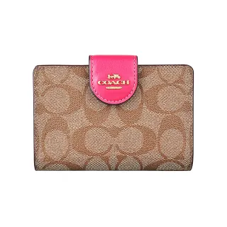 【COACH】COACH  Corner銀字LOGO緹花PVC 7卡釦式零錢中夾(炭黑x黑) 歷史價格詳細信息