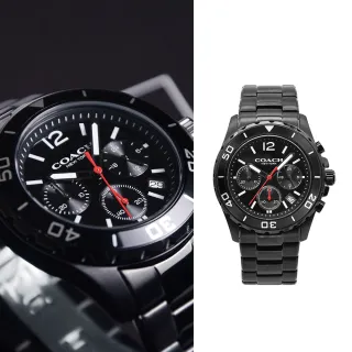 【COACH】KENT系列 黑面 金色框 黑色矽膠錶帶 三眼計時腕錶 手錶 男錶(CO146 歷史價格詳細信息