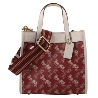 【COACH】Field 30馬車標誌PVC手提肩背兩用包(深咖x白) 歷史價格詳細信息