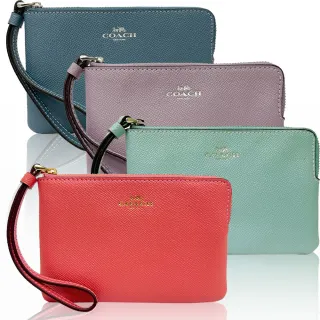 【COACH】經典LOGO素面牛皮手拿包/零錢包(粉橘) 歷史價格詳細信息