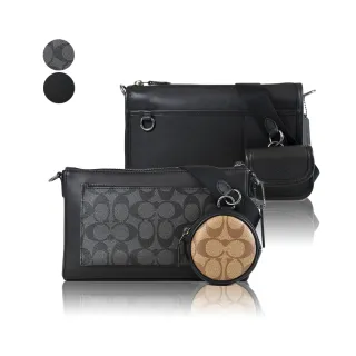 COACH 男款 防刮LOGO拚小牛皮拉鍊斜背包/附零錢包-灰黑色 歷史價格詳細信息