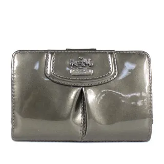 COACH 漆皮浮雕LOGO金屬釦飾零錢袋短夾-米色 歷史價格詳細信息