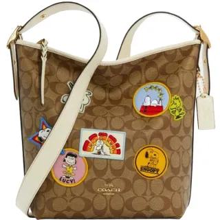 COACH 聯名款大款恐龍玫瑰圖騰PVC斜背肩背手提兩用包(紅棕色/贈原廠防塵袋紙袋 歷史價格詳細信息