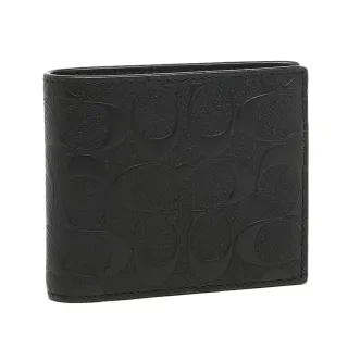 COACH 浮雕LOGO 皮革對開男仕短夾附活動ID票夾(黑色) 歷史價格詳細信息