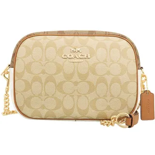 【COACH】卡其X咖啡棕滿版C LOGO拉鍊皮革手提斜背包(C6838 IMNOX) 歷史價格詳細信息