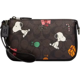 COACH X PEANUTS SNOOPY 史奴比限定聯名款 史奴比與朋友們荔枝紋皮革L型拉鍊手拿包-多彩/米白色 歷史價格詳細信息