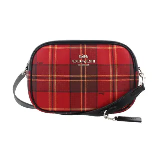 COACH CG146 FRANKIE 撞色格紋翻蓋斜背馬鞍包.深紅 歷史價格詳細信息