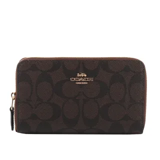 COACH 巧克力C Logo緹花卡其底C字拉鍊袋釦式雙摺短夾 歷史價格詳細信息
