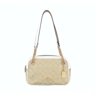COACH 馬車印花PVC拼接皮革斜背相機包(奶白) 歷史價格詳細信息