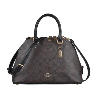 【COACH】KATY 經典C字LOGO印花拼接手提包艾瑪包兩用包(深咖) 歷史價格詳細信息