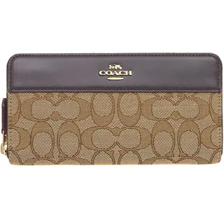 COACH 滿版LOGO拼接皮革方型卡夾拉鍊鍊帶零錢包(卡其/玫瑰粉) 歷史價格詳細信息