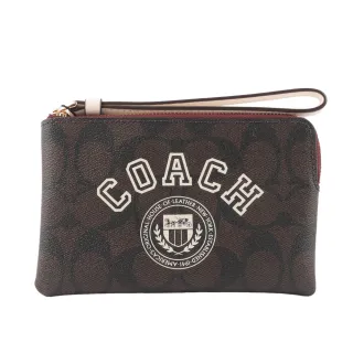 【COACH】COACH Varsity印花LOGO緹花PVC磁釦式肩背托特包(深棕x西瓜紅) 歷史價格詳細信息
