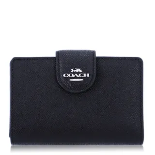 【COACH】COACH  Corner銀字LOGO緹花PVC 7卡釦式零錢中夾(炭黑x黑) 歷史價格詳細信息
