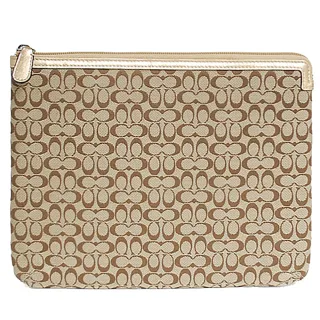 【COACH】織布飾邊皮革短夾(棕色) 歷史價格詳細信息