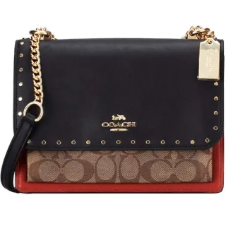 COACH黑色鉚釘荔枝紋全皮釦式翻蓋WOC斜背包 歷史價格詳細信息