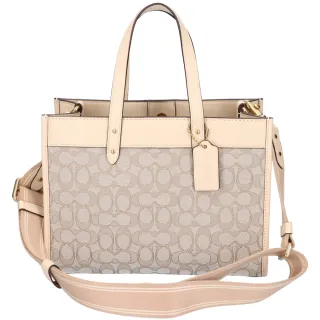 【COACH】Field 30馬車標誌PVC手提肩背兩用包(深咖x白) 歷史價格詳細信息