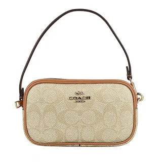 COACH 金色馬車Logo卡其色防刮X桃粉色皮革三折式壓扣短夾 歷史價格詳細信息