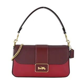 COACH 蘋果水鑽扣環撞色防刮皮革鏈帶斜背包(深藍X墨綠) 歷史價格詳細信息