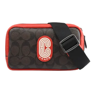 COACH深咖C Logo紅黑邊馬車方牌前釦袋硬版手提/斜背包 歷史價格詳細信息