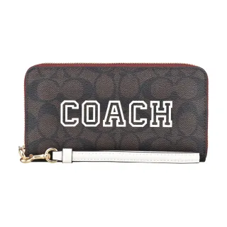 【COACH】COACH Varsity印花LOGO緹花PVC磁釦式肩背托特包(深棕x西瓜紅) 歷史價格詳細信息