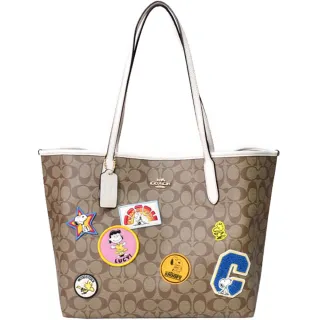 COACH 聯名款大款恐龍玫瑰圖騰PVC斜背肩背手提兩用包(紅棕色/贈原廠防塵袋紙袋 歷史價格詳細信息