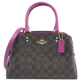 COACH深咖C Logo紫色鳶尾花印內雙層鍊帶方型迷你小款斜背包 歷史價格詳細信息