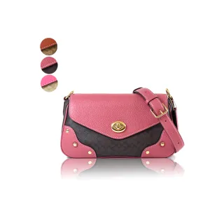 COACH 鉚釘翻蓋皮革拼接PVC鍊帶斜背包(咖啡黑) 歷史價格詳細信息