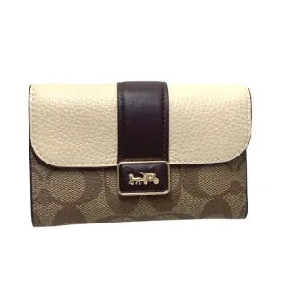 COACH 馬車 LOGO 拼接黑灰滿版 黑色金字 短夾 歷史價格詳細信息