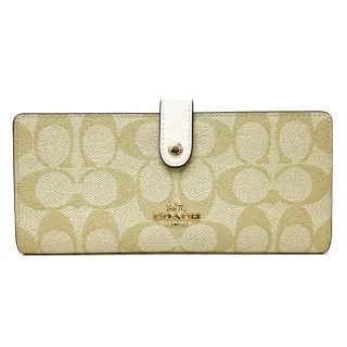 COACH卡其C Logo薄荷綠真皮字牌摺口釦式雙摺中夾 歷史價格詳細信息