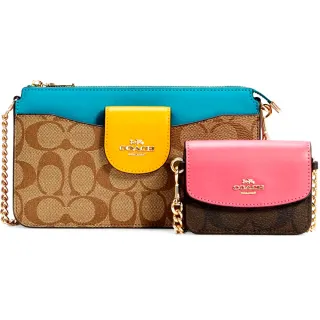 Coach Poppy Leather Canvas Signature C Keychain Chard holder Gold Clip ID 歷史價格詳細信息